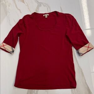 Burberry Burgundy Top with Plaid Cuffs
